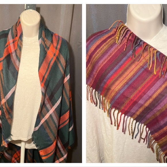Set of Two - Multicolor Plaid Shawl & Striped multicolor scarf. - Picture 1 of 8